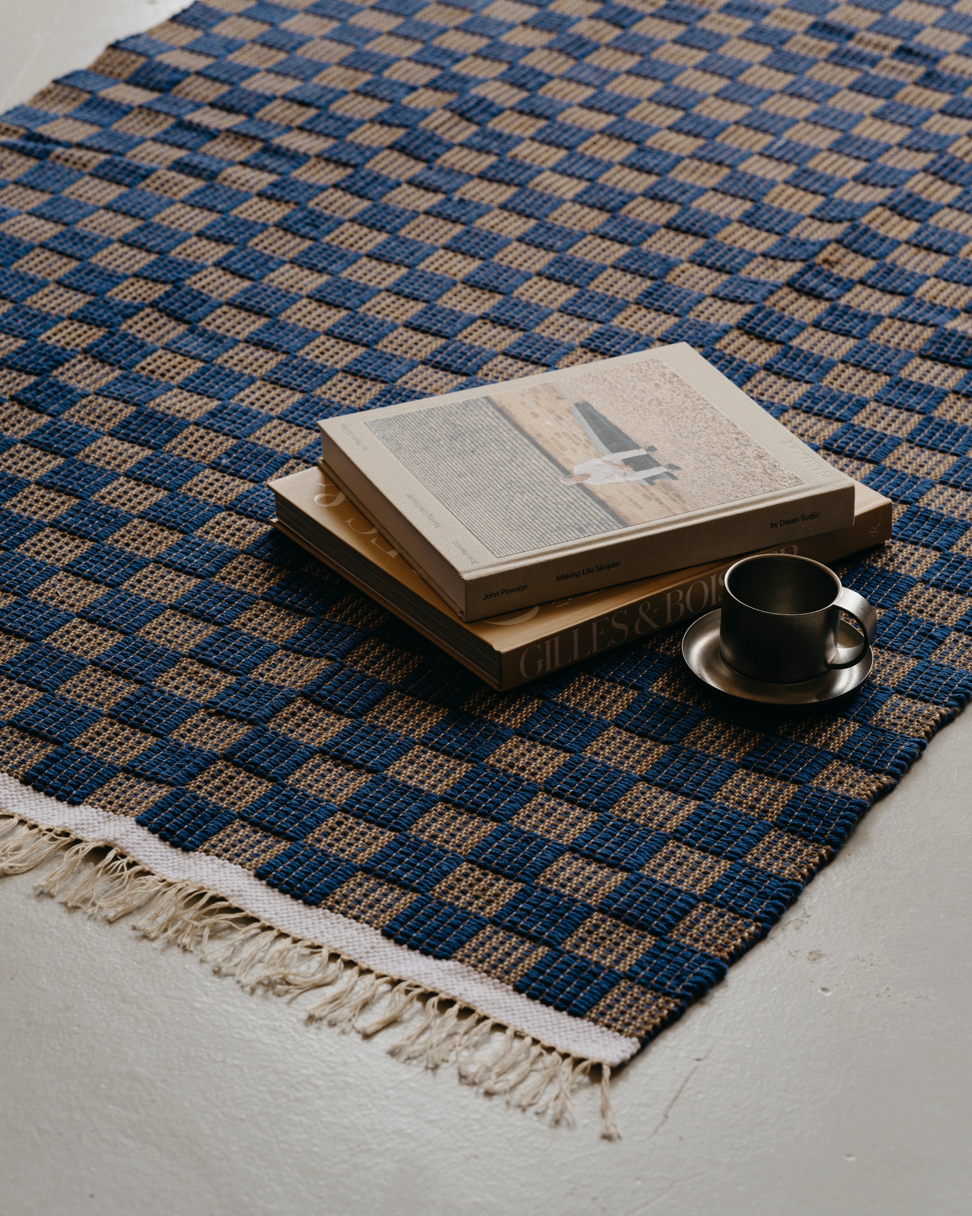 Checkered Weave Rug / Small / Blue-Gold