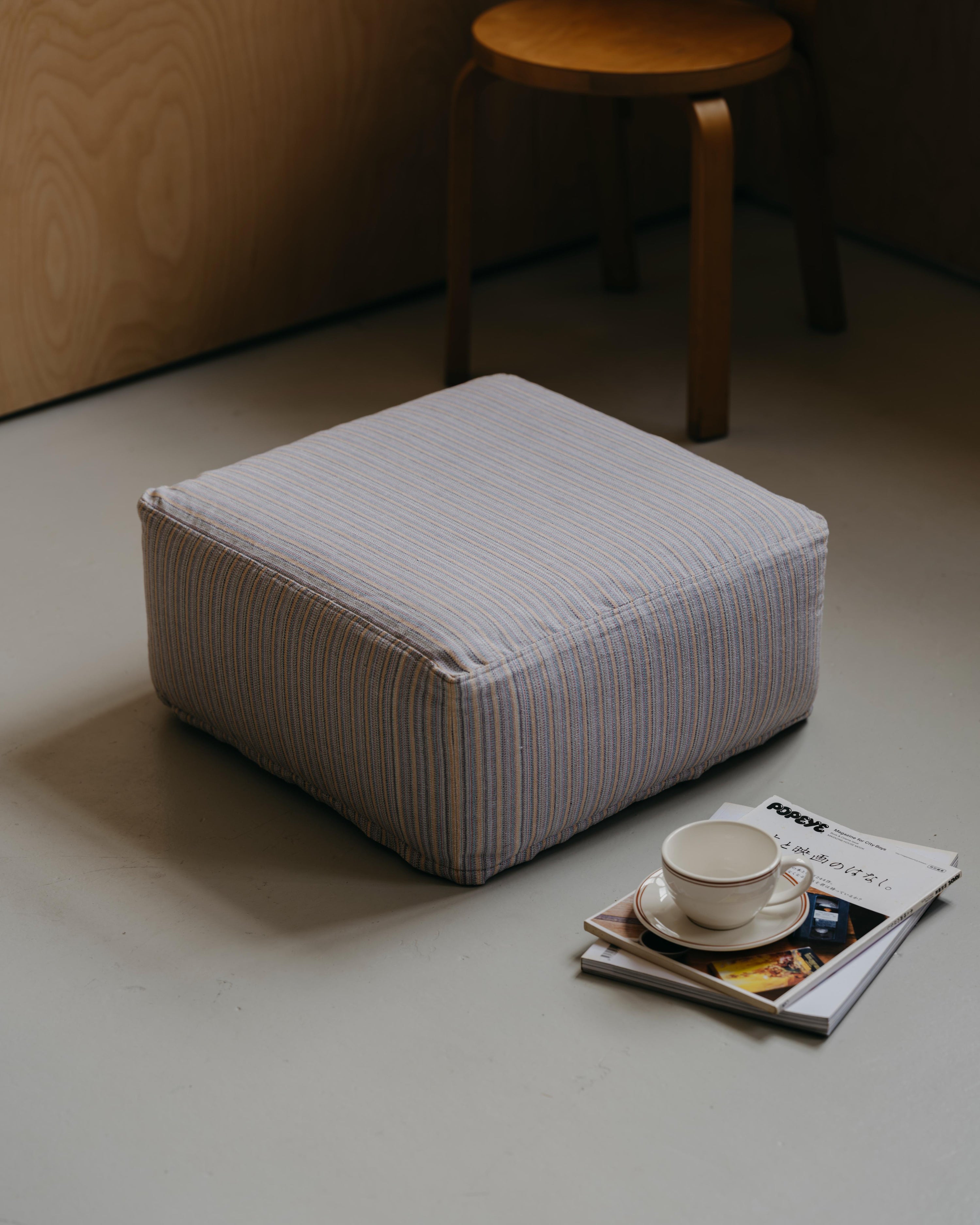 Handwoven Floor Cushion / Blue-Striped
