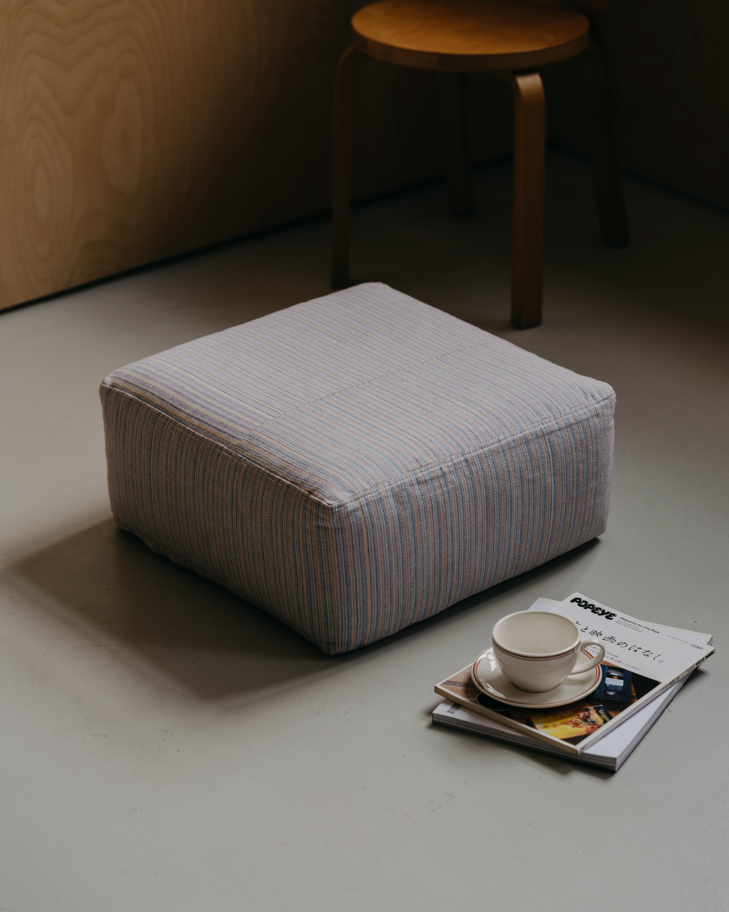 Handwoven Floor Cushion / Blue-Striped