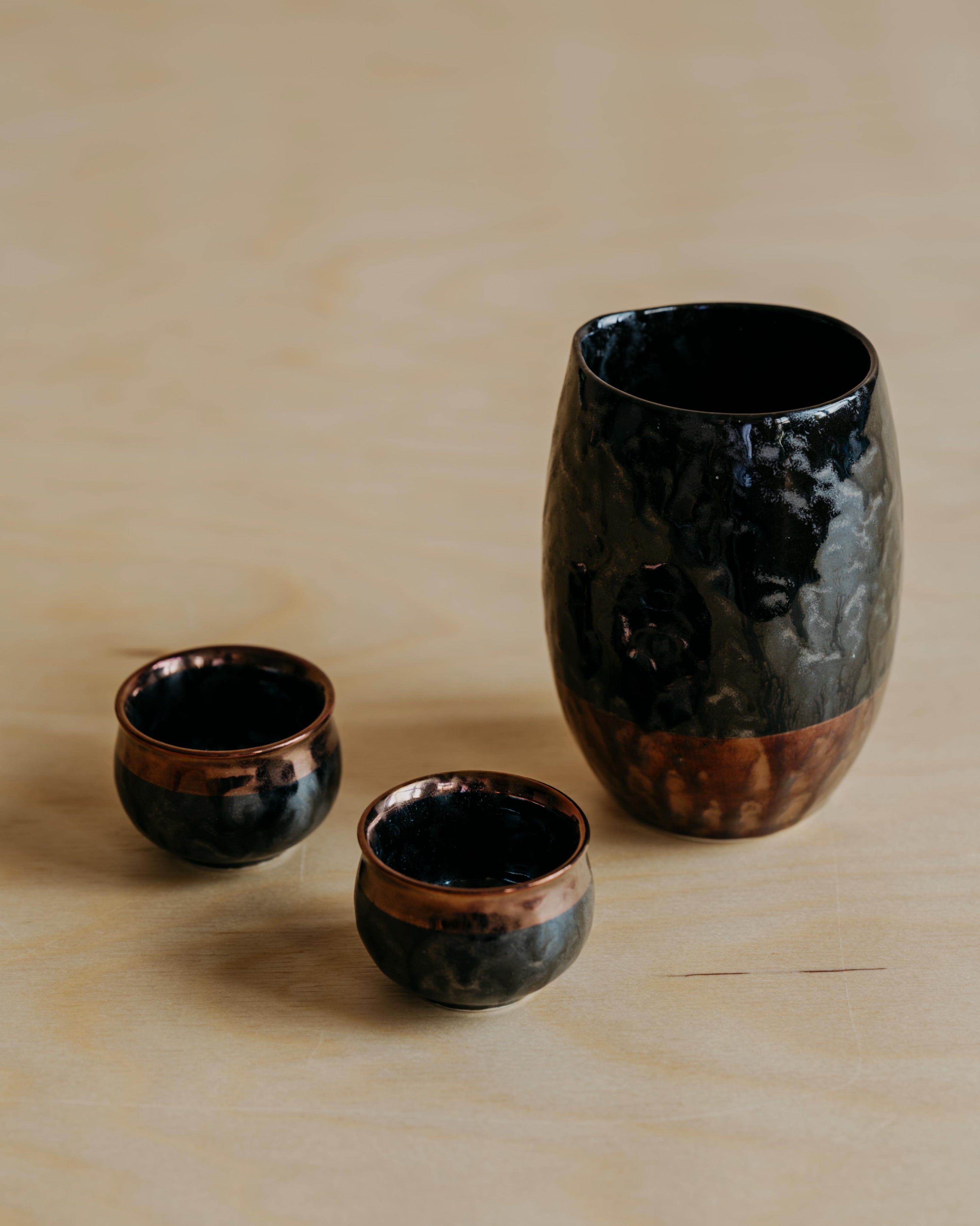 Tenmoku Sake Pitcher & Cup Set
